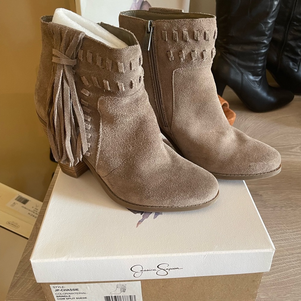 Jessica Simpson tan suede tassel bootie
